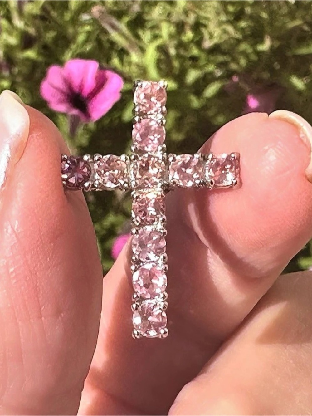 RARE Colour Change Garnet Cross Pendant, Pink Gemstones, Sterling Silver, BRAND